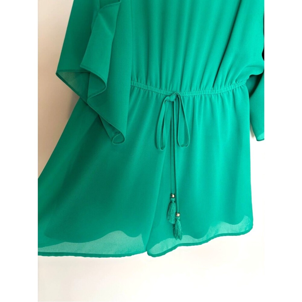Naked Zebra Open Shoulder Festival Romper Emerald Teal Cold Shoulder Boho Size S - Picture 3 of 5